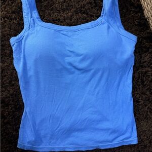 Blue Ribbed Tank Top - Minimal Women's Casual Shell